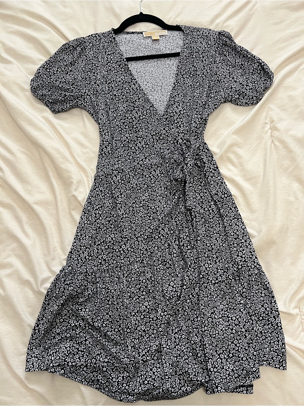 Michael Kors Black Floral Wrap Midi Dress